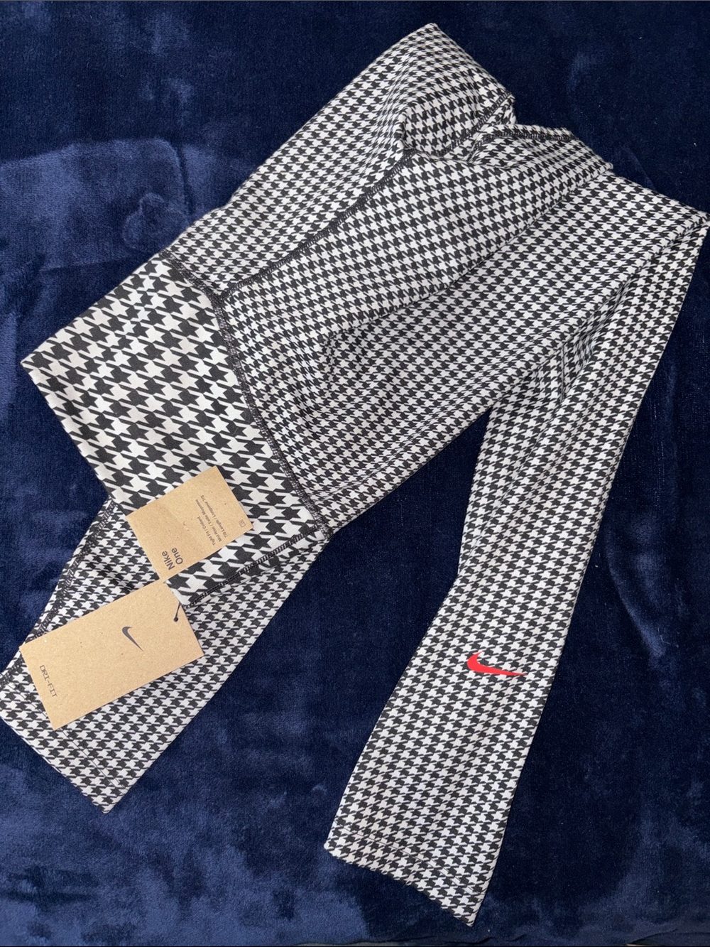 Nike Black & White Houndstooth Leggings with Red Swoosh